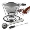 LIGICKY Reusable Coffee Filter Professional Manual Stainless Steel Coffee Dripper Cone Coffee Strainer Paperless Coffee Maker for 2-4 people with Removable Cup Stand, Cleaning Brush, Coffee Scoop view 1
