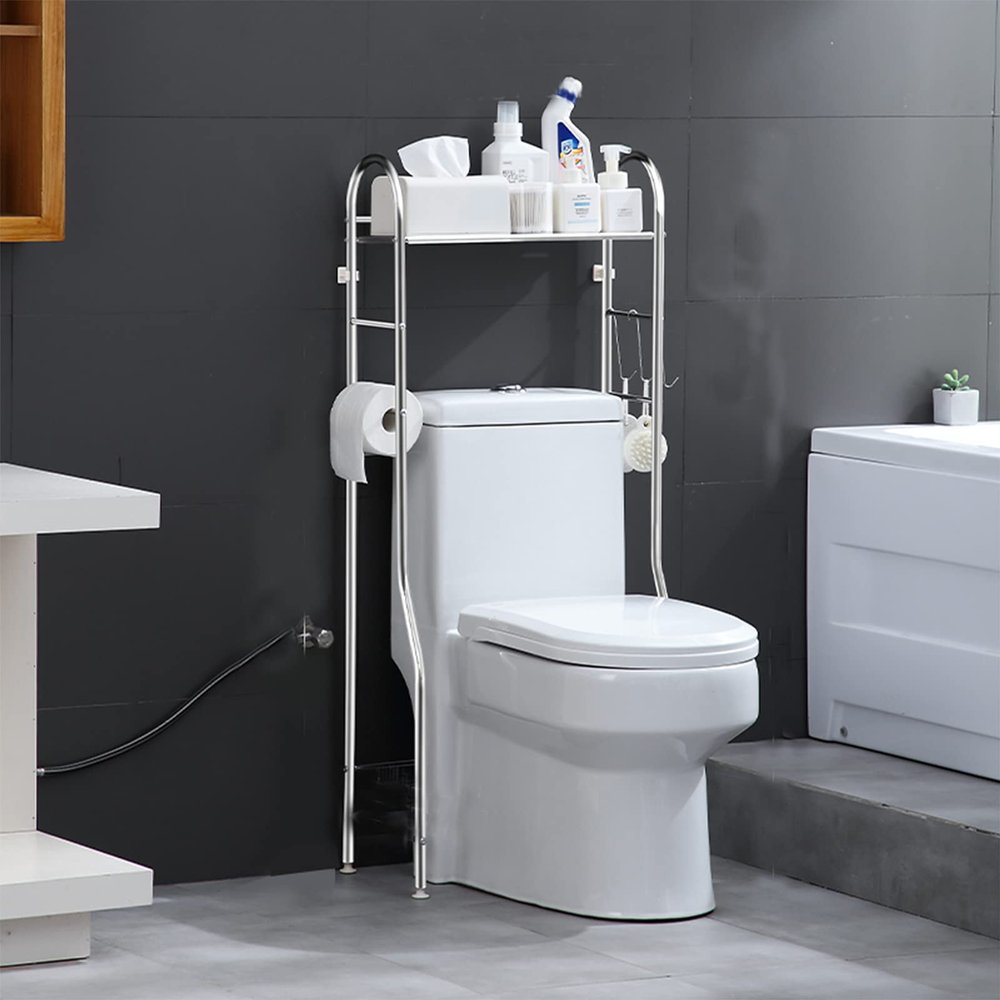 BOOMLATU Over The Toilet Rack, Bathroom Shelves Corner Stand Storage Organizer Multifunctional for Toilet, Laundry 18.75x6.63x43 (One-Tier)