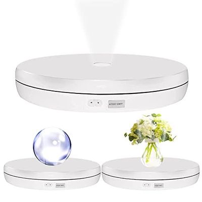 Foleto Motorized Rotating Display Stand with LED 22lb Load, 10inch/25cm 360 Degree Electric Rotating Display Stand for Display Jewelry, Product Photography (White 10inch with led Light)