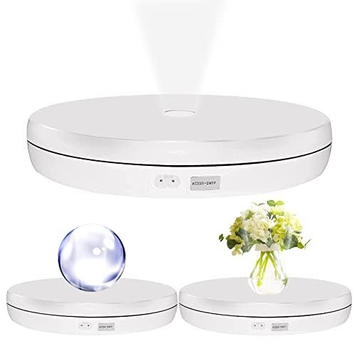 Foleto Motorized Rotating Display Stand with LED 22lb Load, 10inch/25cm 360 Degree Electric Rotating Display Stand for Display Jewelry, Product Photography (White 10inch with led Light)