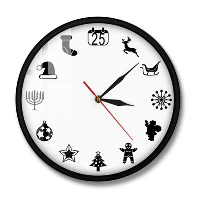 12 Hours 12 Christmas Vector Iconic Clock Merry Christmas Wall Clock Christmas Housewarming (Metal Frame)