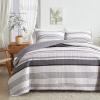 Flysheep Grey Boho Quilt Set Full Queen Size, 3 Pcs Gray Black and Navy Striped Bedspread, Soft Microfiber Modern Coverlet for All Season - 1 Quilt and 2 Pillow Shams view 1
