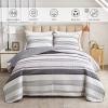 Flysheep Grey Boho Quilt Set Full Queen Size, 3 Pcs Gray Black and Navy Striped Bedspread, Soft Microfiber Modern Coverlet for All Season - 1 Quilt and 2 Pillow Shams view 3