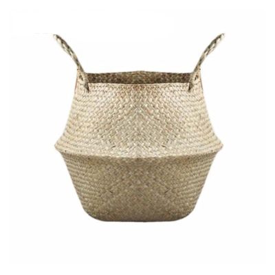 12x16x15cm Storage Basket Rattan Straw Basket Wicker Seagrasss Folding Laundry Flower Pot Flower Vase Home Hanging Basket (Color : A)