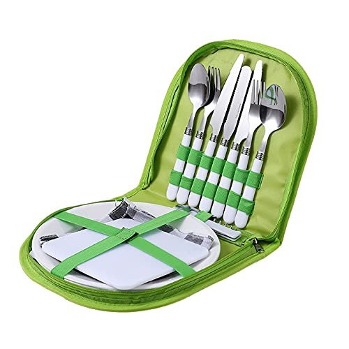 Silverware Set, Outdoor Picnic Camping Tableware Fork Spoon Knife Bottle Opener Stainless Steel Foldable Pocket Tableware Set Hike Kitchen Tools BY KKZY (Color : Green)