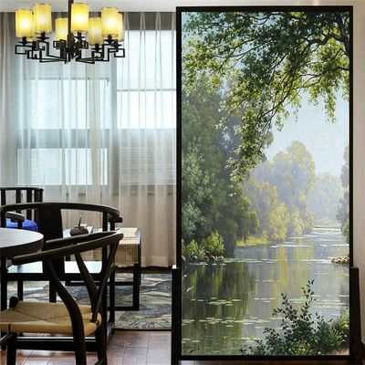 LXDWEI Decortive Window Film Privacy Forest Creek Landscape Oil Painting Static Cling Window Stickers No Glue Frosted Window Coverings Window Window Tint (W x L) 90x140cm(35.2"x55.1")