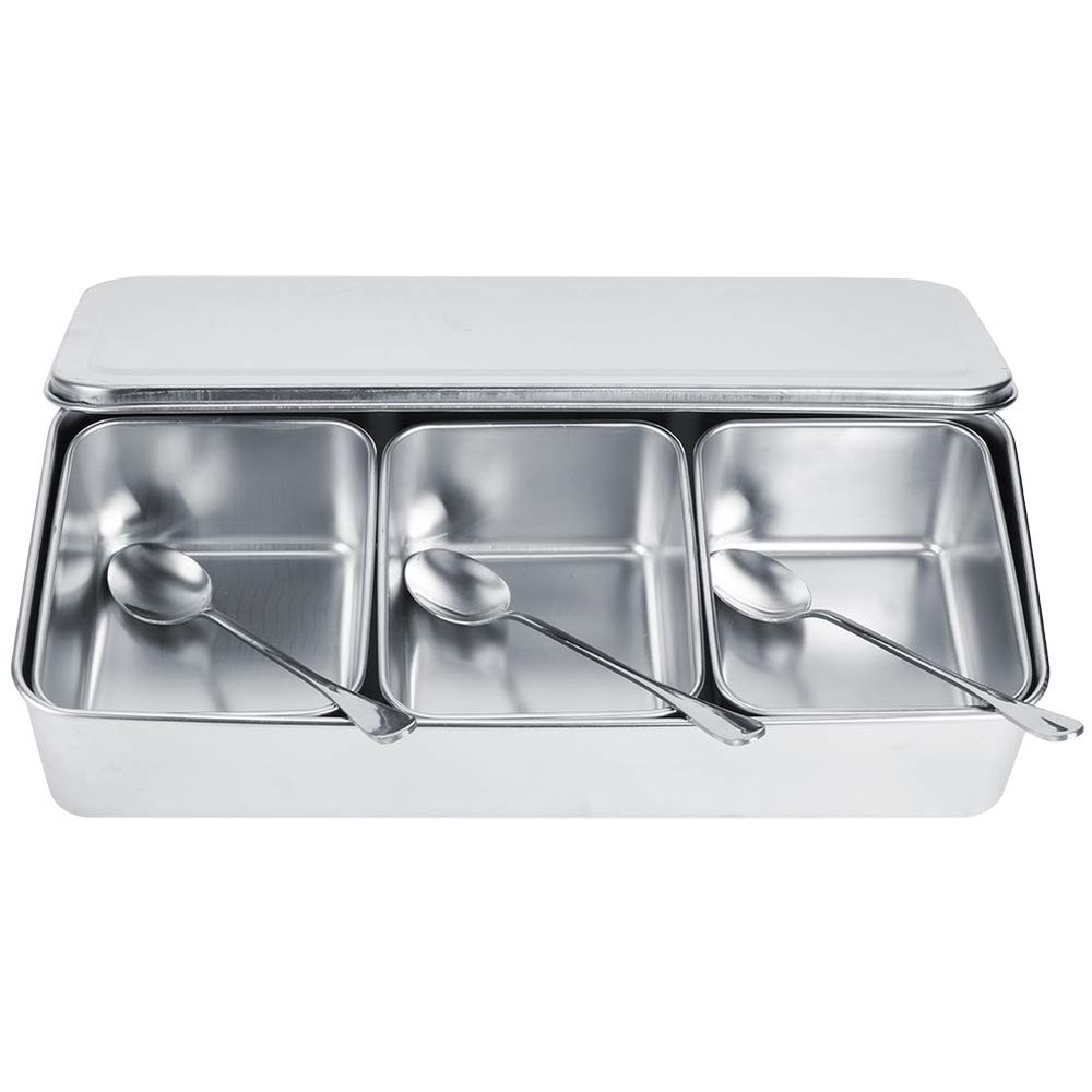 4Pcs Stainless Steel Spices Box, Kitchen Spice Pots Seasoning Box Condiment Jar Set Seasoning Storage Container with Spoons and Lid