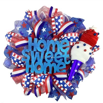 Artisan Patriotic Home Sweet Home Ice Cream Red White and Blue Wreath for Front Door Outside, Independence Day, July 4th Decorations