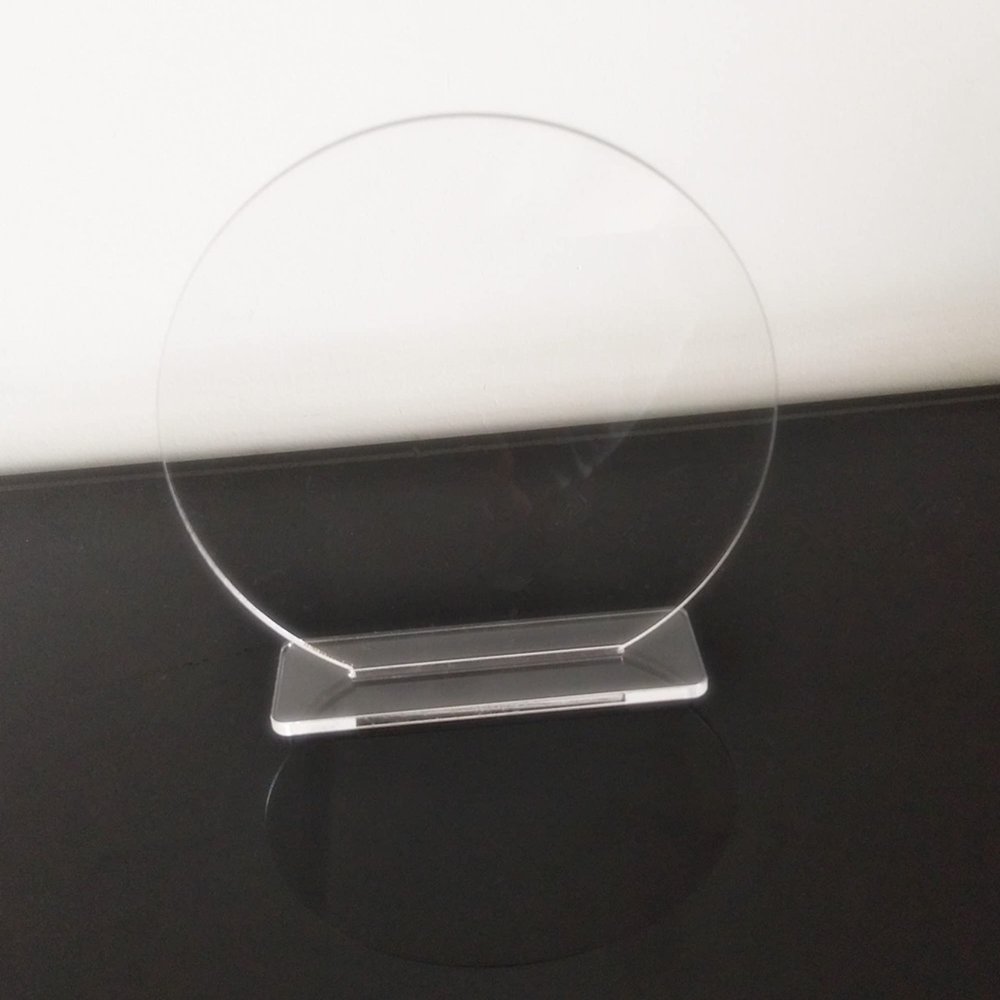 XIAOYUE 5 Sets Acrylic Blanks Round with Stand, DIY Clear Acrylic Wedding Table Numbers Wedding Table Decoration, Freestanding (4.5'')