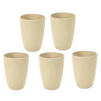 12oz Small Drinking Tumblers for Kids, Unbreakable Wheat Straw Cups for Camping Party, Reusable Water Glasses for Beverage Ice Tea, Dishwasher Safe (Set of 5, Beige)