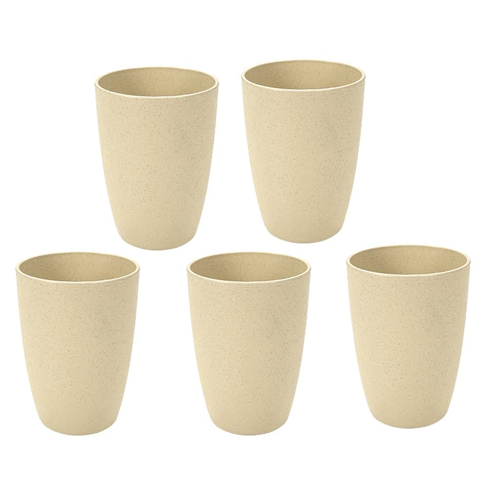 12oz Small Drinking Tumblers for Kids, Unbreakable Wheat Straw Cups for Camping Party, Reusable Water Glasses for Beverage Ice Tea, Dishwasher Safe (Set of 5, Beige)
