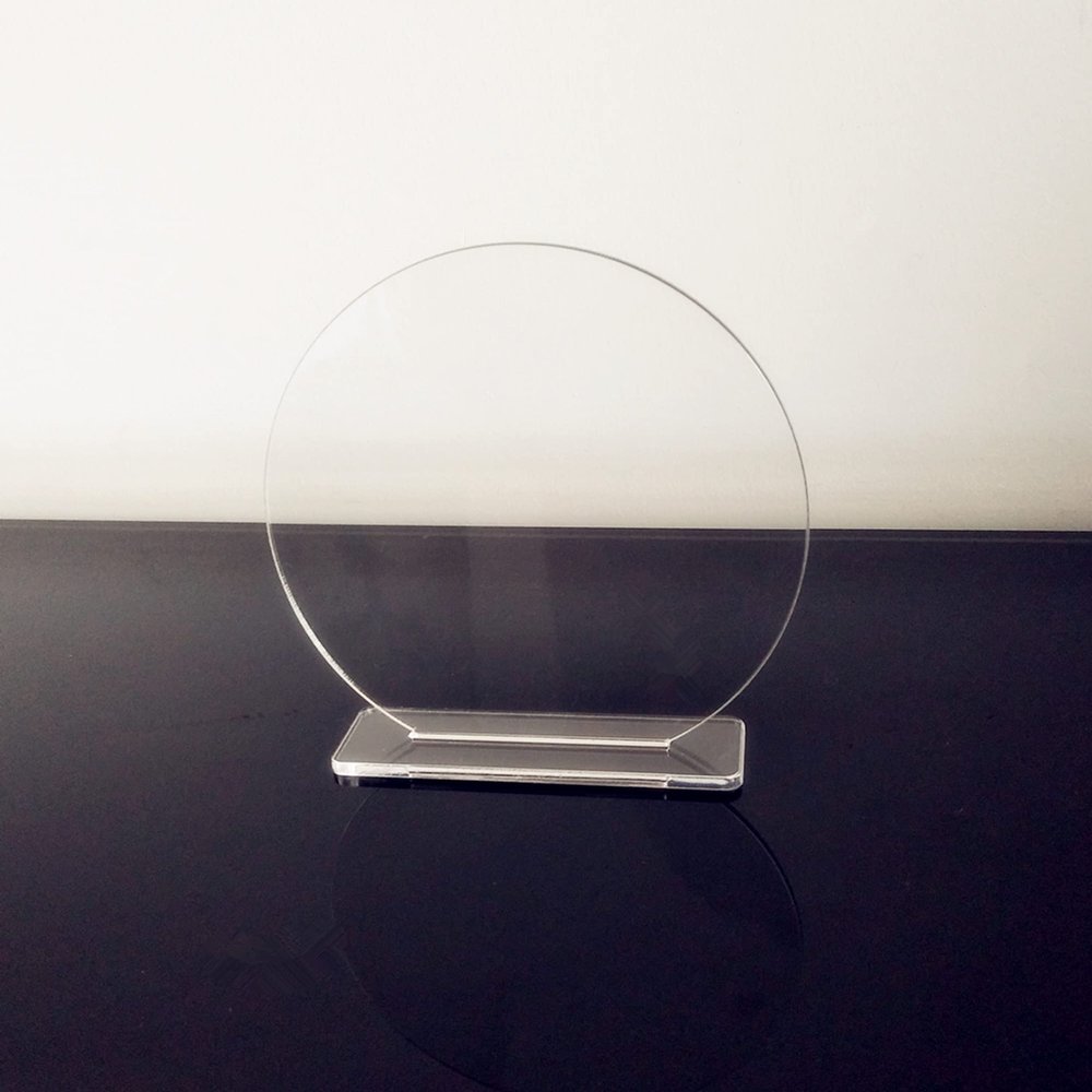 XIAOYUE 5 Sets Acrylic Blanks Round with Stand, DIY Clear Acrylic Wedding Table Numbers Wedding Table Decoration, Freestanding (4'')