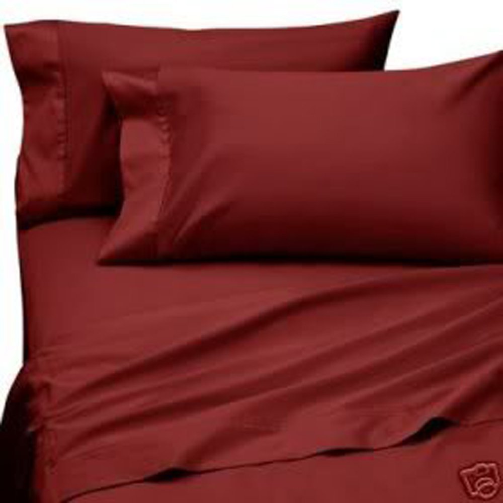 Apsley Linen Solid Color Combed Cotton 4-PCs Sheet Set Fits Mattress 18-21'' Deep Pocket Luxurious Bedding Set Heavy Rich Quality Sateen Weave Silky Soft Breathable (Emperor, Burgundy)