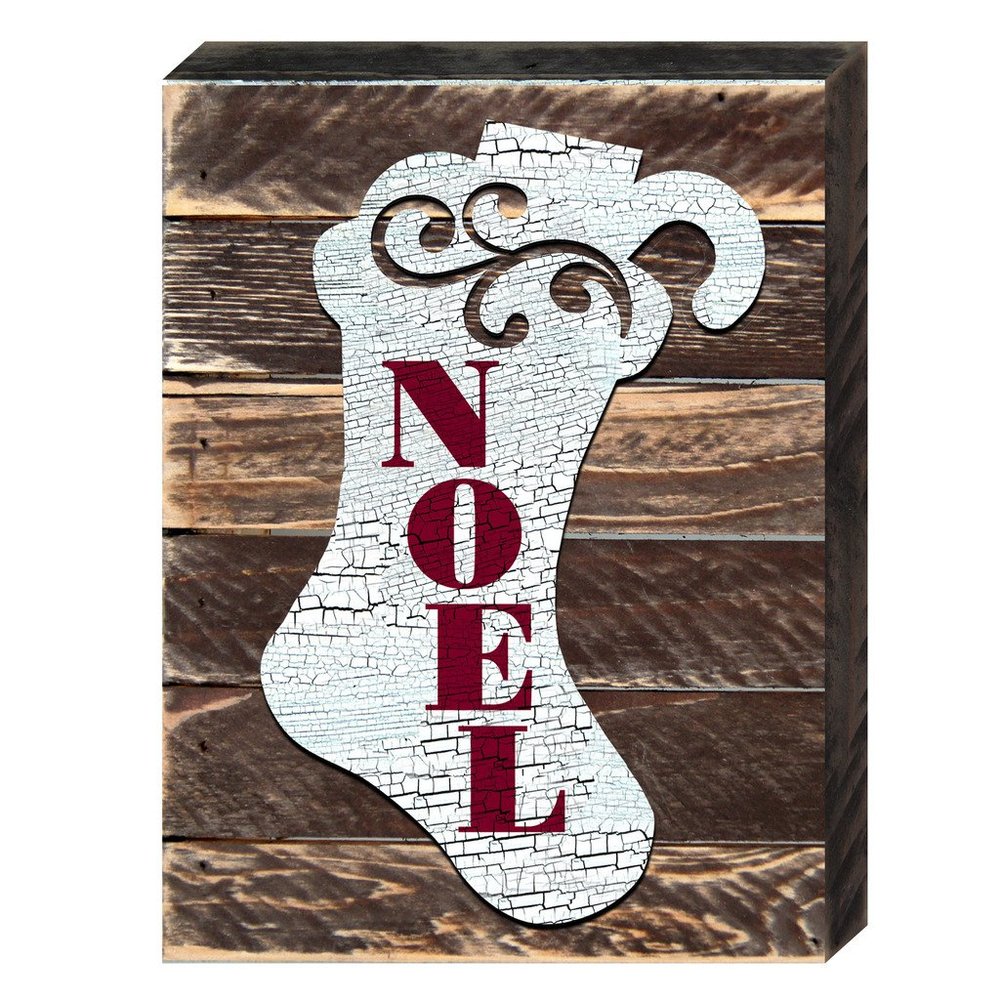 Designocracy 98802-12 Noel Stocking Holiday Art on Board Wall Decor