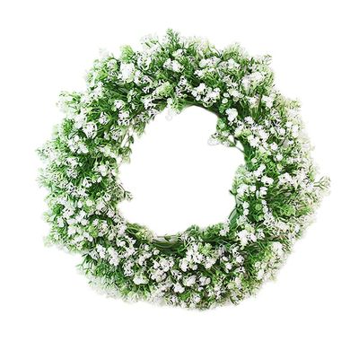 Artificial Breath Wreath Gypsophila Faux Greenery Green Leaves Garland Hanging for Front Indoor Outdoor Wedding Window Green