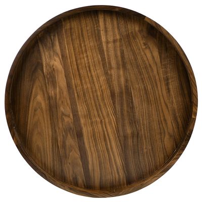 24" x 24" Round Solid Black Walnut Wood Serving Tray - Extra Large Ottoman Table Tray with Handle - Decorative Platter