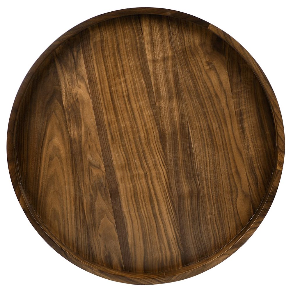 24" x 24" Round Solid Black Walnut Wood Serving Tray - Extra Large Ottoman Table Tray with Handle - Decorative Platter