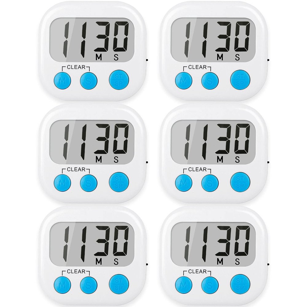 6 Pack Digital Kitchen Timers for Cooking Magnetic Timer for Cooking Loud Alarm White