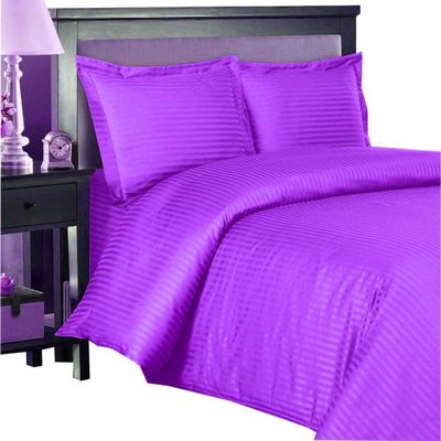 Luxurious Duvet Cover 600 Thread Count Supima Cotton 5-PCs Duvet Cover Set with Button Closure, Twin/Twin XL, Purple Stripe