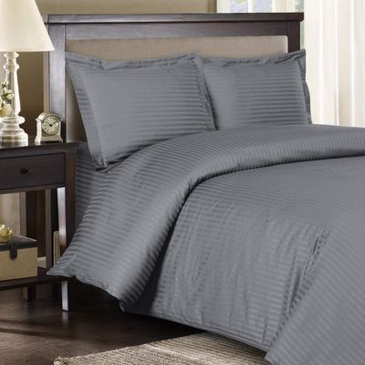 Luxurious Duvet Cover 600 Thread Count Supima Cotton 5-PCs Duvet Cover Set with Button Closure, Twin/Twin XL, Grey Stripe