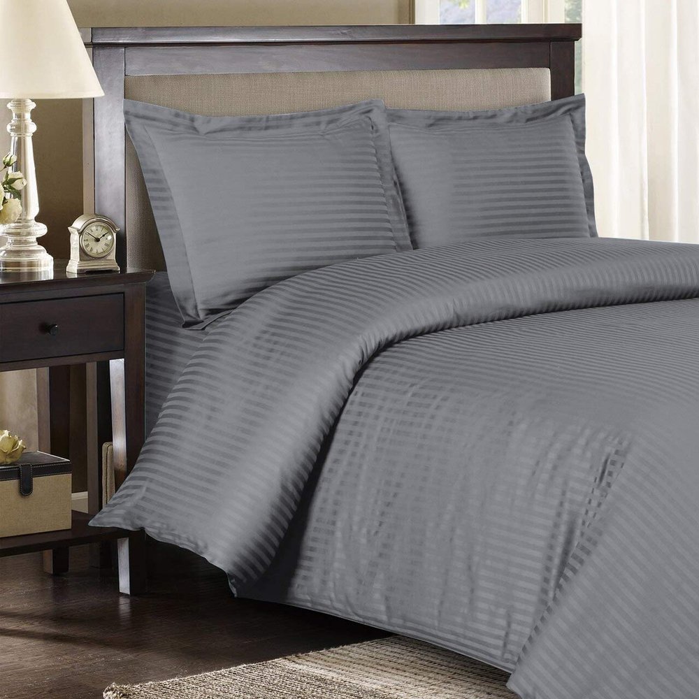 Luxurious Duvet Cover 600 Thread Count Supima Cotton 5-PCs Duvet Cover Set with Button Closure, Twin/Twin XL, Grey Stripe