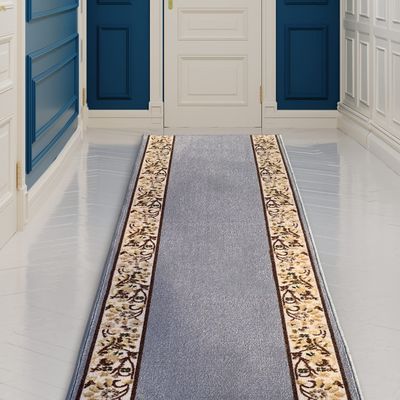 CreativeDeco Custom Made Runner Rug Low Pile with Rubber Backing for Kitchen Foyer Hallway Entry Choose Your Length Size 26 Inch Wide Flower Bordered Design Grey Color (8 feet x 26 inch)