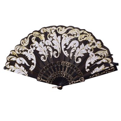 DUO ER Chinese/Spanish Style Dance Wedding Party Lace Silk Folding Hand Held Flower Fan (Color : Black)