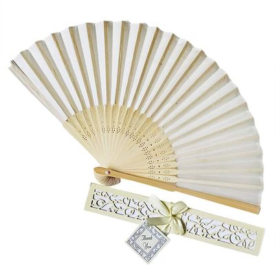 DUO ER Wooden Fan Wedding Gift Box Gift Fan Chinese Dance Party Tray Carton Couple Gift Solid Color Silk Bamboo Fan Home Decor (Color : Beige)