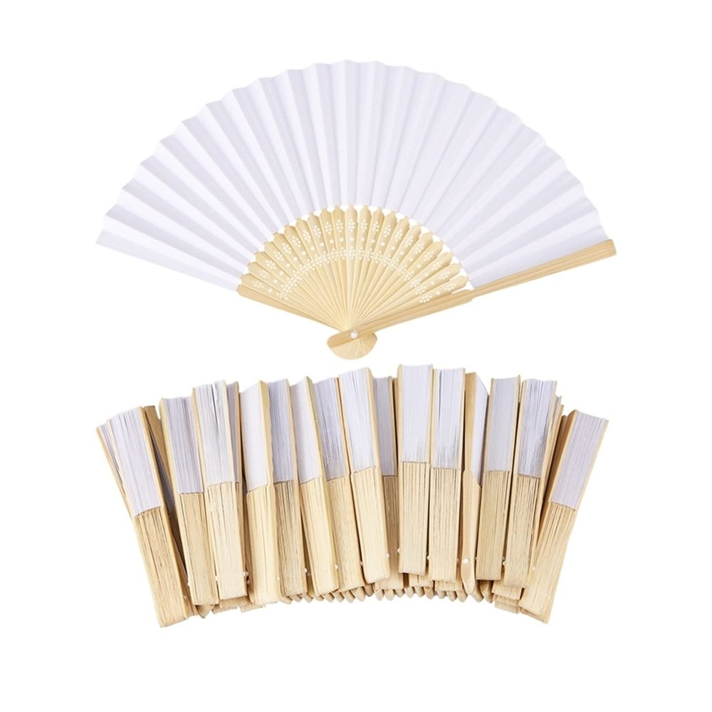 DUO ER 50 pcs/lot White Folding Elegant Paper Hand Fan Wedding Party Favors 21cm White