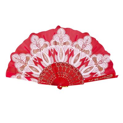 DUO ER Chinese Style Dance Wedding Party Lace Silk Folding Hand Held Flower Fan Party Performance Hand Held Props (Color : Red)
