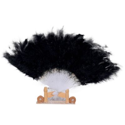 DUO ER 2pcs Wedding Showgirl Dance Elegant Large Feather Folding Hand Fan Decor Decal (Color : Black)