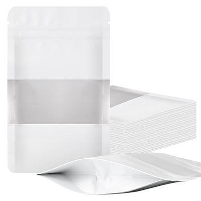 100 Pieces Smell Proof Mylar Bags, Resealable Food Storage Bags with Clear Window, Foil Pouch Stand-up Bags for Food Self Sealing Storage Supplies (White, 4.7 x 7.8 Inch)