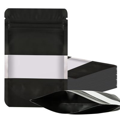 100 Pieces Smell Proof Mylar Resealable Food Storage Bags With Clear Window, Foil Pouch Stand-up for Self Sealing Supplies (Black, 4.7 x 7.8 Inch)
