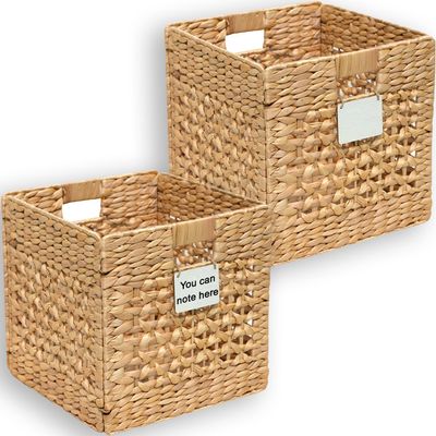 2 Pcs Storage Baskets For Shelves, 12 Inch Cube Organizer Bins, Water Hyacinth Wicker Basket For Blankets, Woven Basket, Foldable Hyacinth Storage Baskets For Organizing Bathroom, Bedroom, Laundry