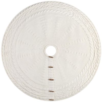 Starry Dynamo 48-Inch Cable Sweater Knit Christmas Tree Skirt with Wooden Toggles, Cream