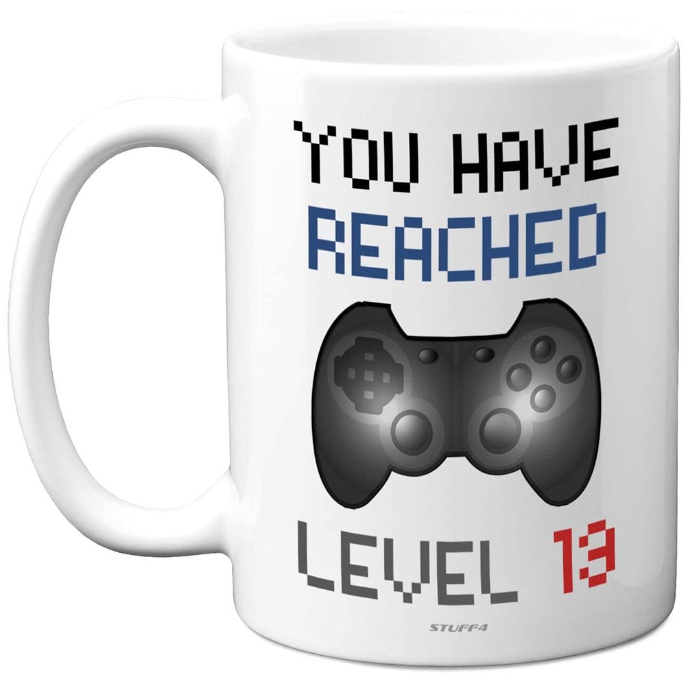 13th Birthday Gamer Gift - Level 13 Gamer Mug, 13th Birthday Gifts, Dishwasher Safe Coffee Mugs Cup, Birthday Gifts for Boys or Girls, Retro Video Game, Novelty Mug, Gaming Gifts for Him or Her