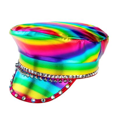 WIDMANN 10022 - Rocker Hat Rainbow with Studs and Gemstones, Christopher Street Day, Parade, Theme Party, Carnival