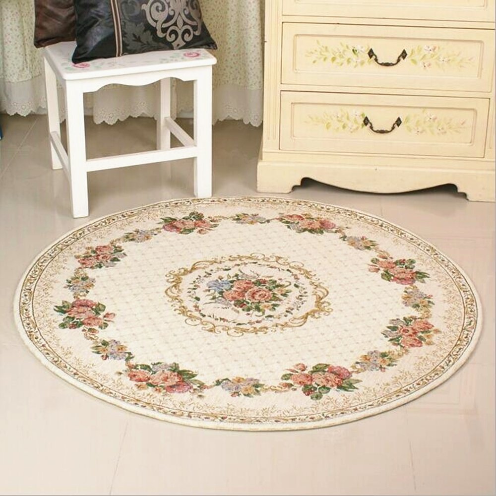 UKELER Luxury Soft Rustic Floral Round Area Rugs for Dinning Room Living Room Bedroom, Washable Elegant Non Slip Accent Round Kids Play Mat for Kids Room, 6.6'x6.6',2