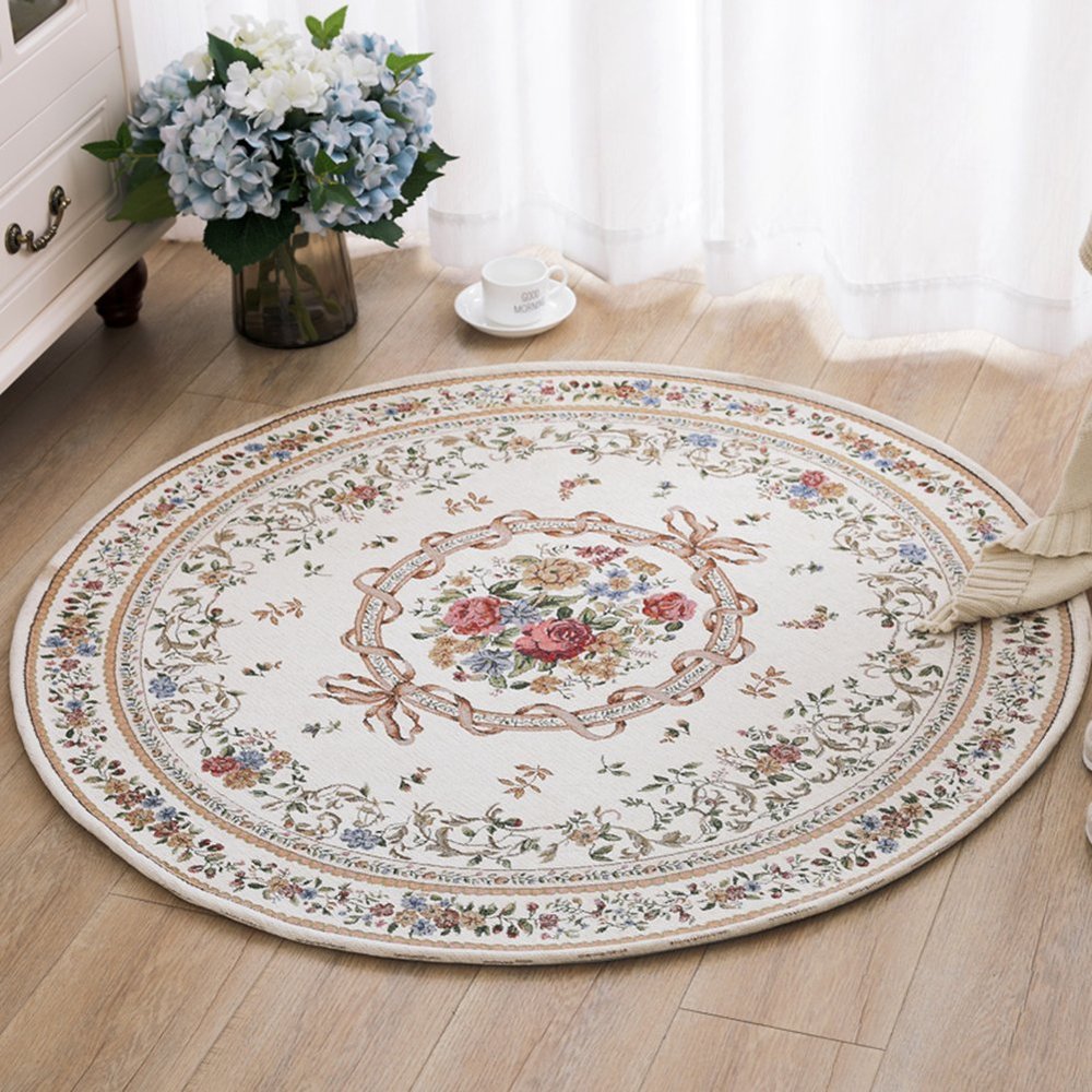 UKELER Luxury Soft Rustic Floral Round Area Rugs for Dinning Room Living Room Bedroom, Washable Elegant Non Slip Accent Round Kids Play Mat for Kids Room, 6.6'x6.6', 3