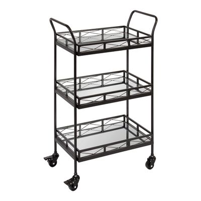Kate and Laurel Ketia Modern Metal Bar Cart, 23 x 13 x 34, Black, Glamorous Three Tier Bar Cart for Display and Storage