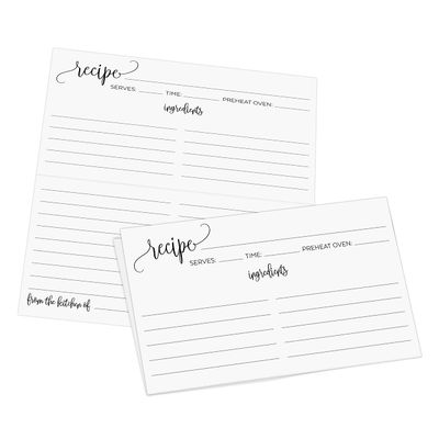 321Done Folding Recipe Cards - Set of 50, 6x5 folds to 3x5, Double-sided Rustic White Recipe Cards, Script Design for Bridal Shower & Wedding Gift, Made in USA