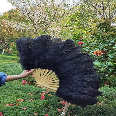 10pcs/lot Ostrich and Marabou Feather Fan Burlesque Showgirl & Boudoir Decorative Feather Fan Dance Party Wedding Props - Black