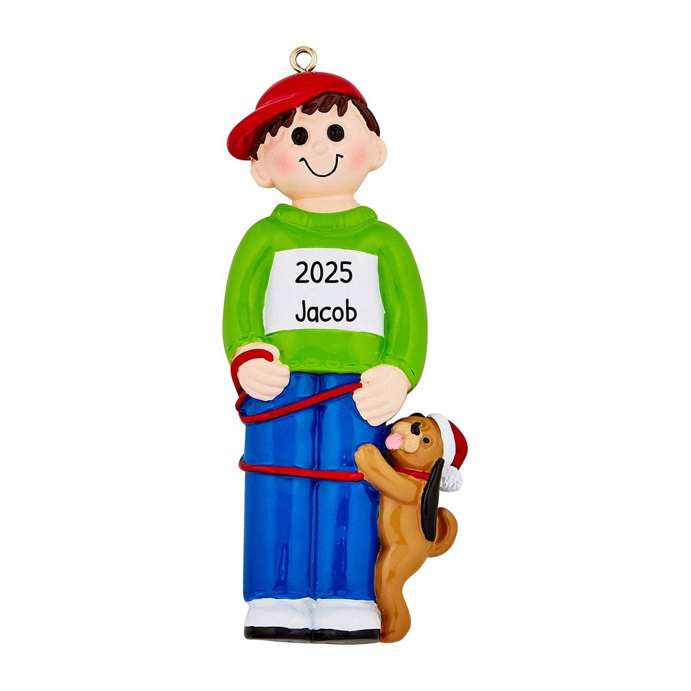 3D Boy with Pet Christmas Ornament 2025 - Personalized Boy Tangled to Pet Ornaments for Christmas Tree - Custom Dog Ornaments for Xmas Tree - Unique Xmas Gifts for Dogs - Gifts for Dog Lovers & Pets