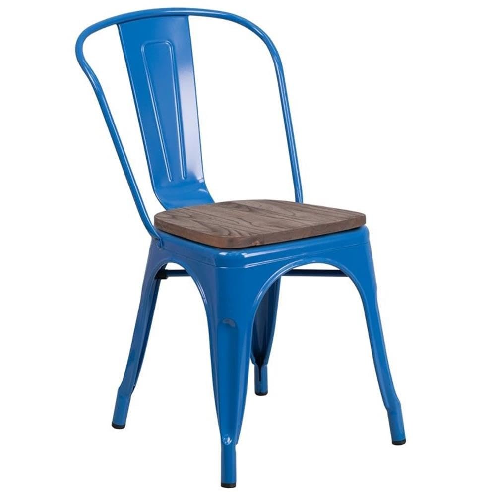 BOWERY HILL Metal Stackable Dining Side Chair in Blue