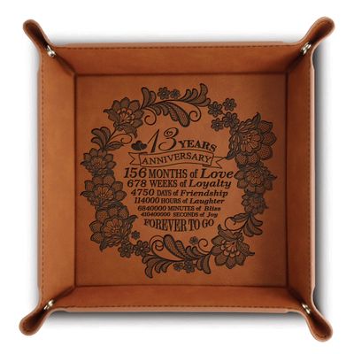 Bella Busta-13 Years Anniversary-Traditional Lace Engraved Art Work Design for 13th Anniversary-Engraved Leatherette Valet Tray (Rawhide)