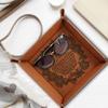Bella Busta-13 Years Anniversary-Traditional Lace Engraved Art Work Design for 13th Anniversary-Engraved Leatherette Valet Tray (Rawhide) view 3