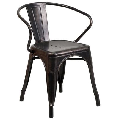 BOWERY HILL Metal Stackable Dining Arm Chair in Black and Antique Gold