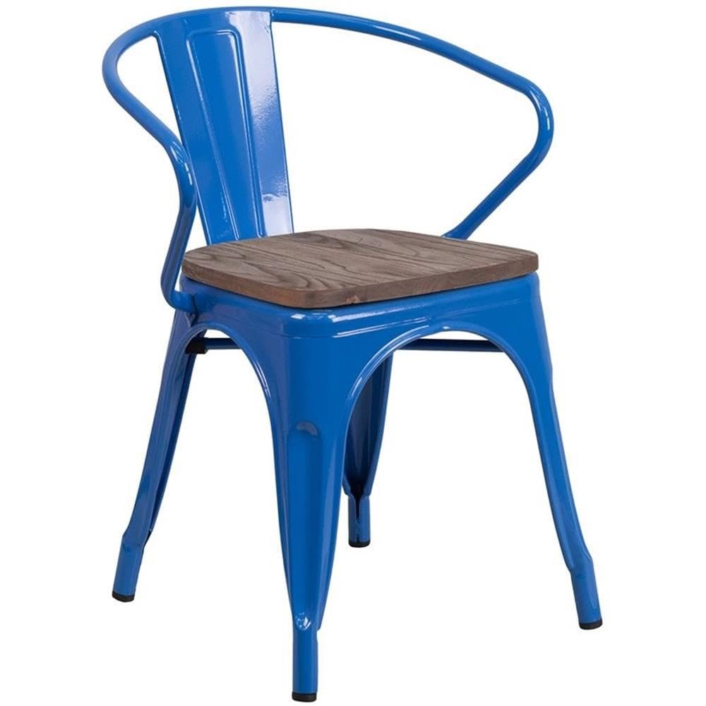 BOWERY HILL Metal Dining Arm Chair in Blue