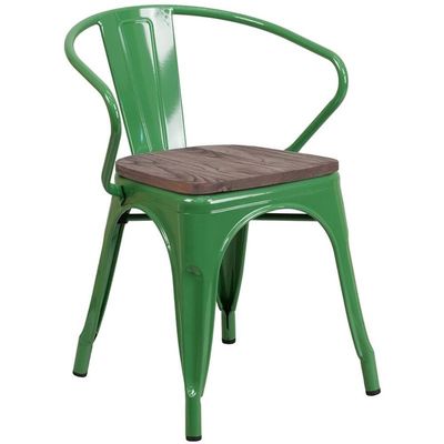 BOWERY HILL Metal Dining Arm Chair in Green