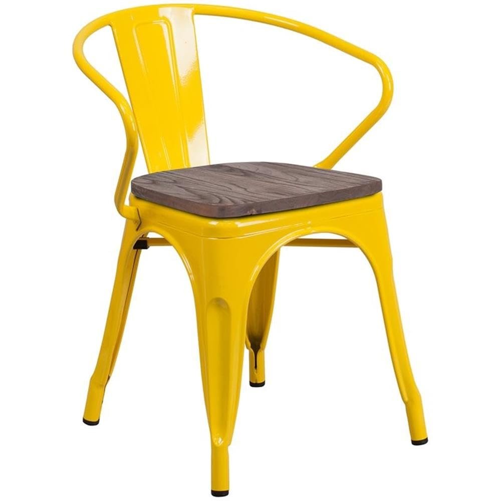 BOWERY HILL Metal Dining Arm Chair in Yellow
